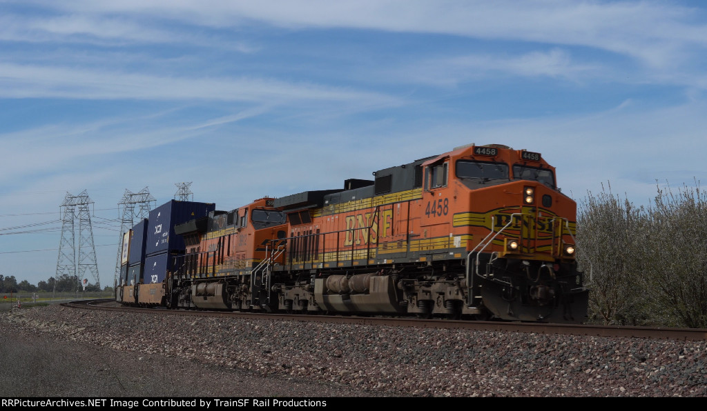 BNSF 4458 Leads an Intermodal Train 